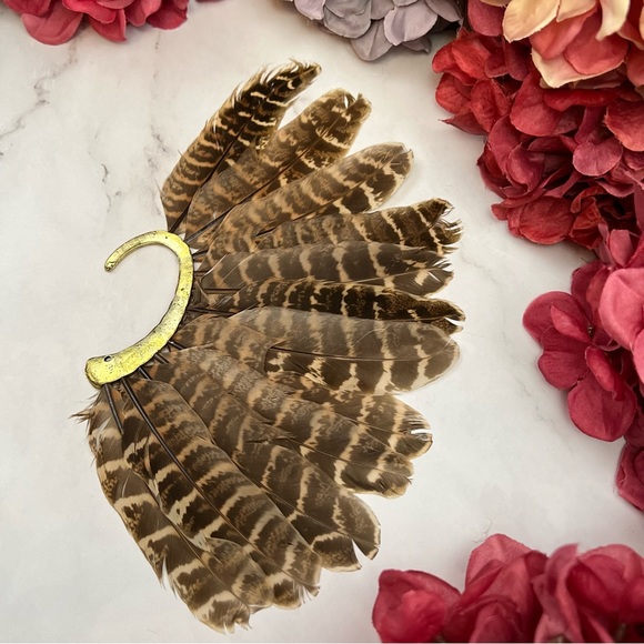 Bohemian Tribal Feather Gold Ear Cuff Earring - Picture 8 of 15